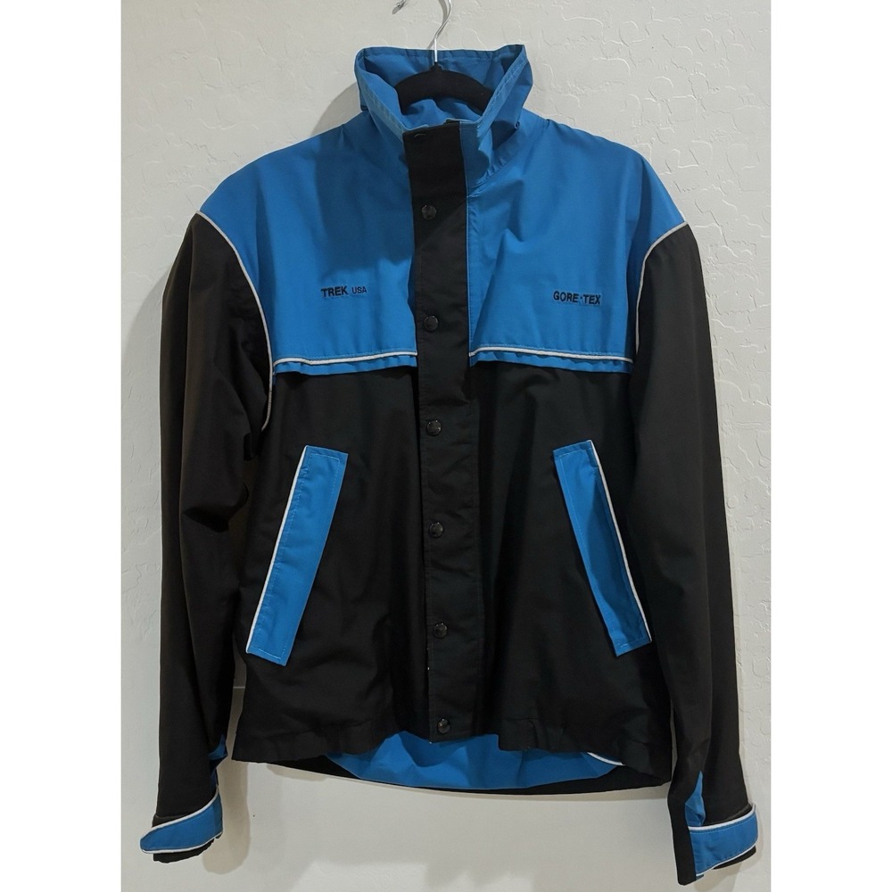 Vtg Trek USA Gore Tex Cycling Jacket Mens M Blue Black Waterproof Bike FLAWS